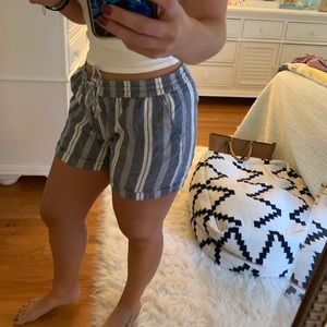 Blue and white striped cotton shorts